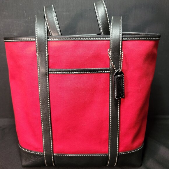Coach Black Hampton Canvas Leather & Suede Tote - Picture 1 of 10